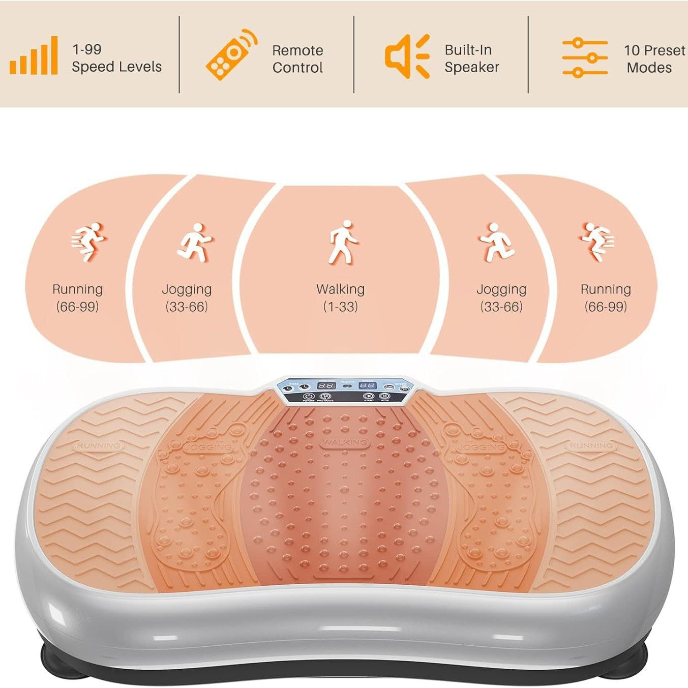 ELEVA Smart Vibration Plate – 99 Speed Levels, Remote Control, Loop Bands, Bluetooth Speaker