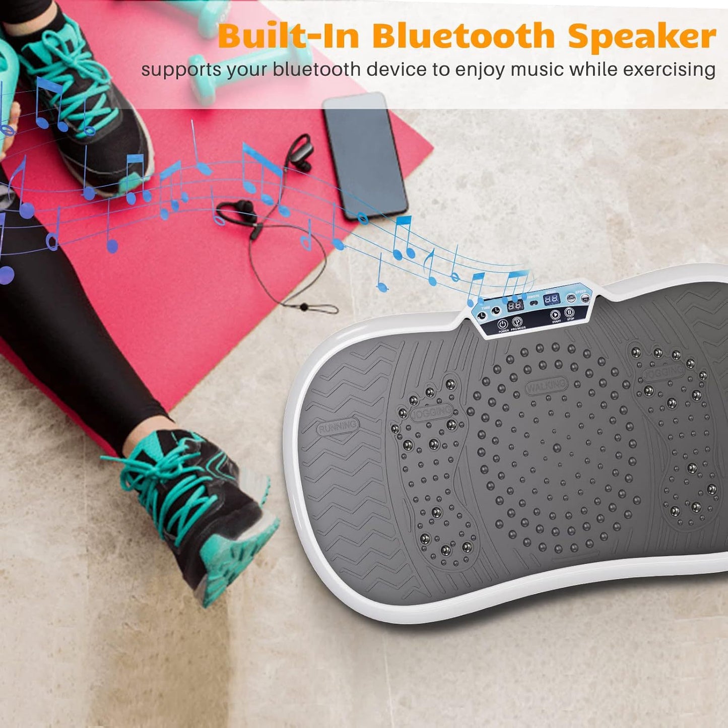 ELEVA Smart Vibration Plate – 99 Speed Levels, Remote Control, Loop Bands, Bluetooth Speaker